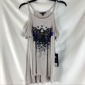 Rock & Republic Eagle and Stars Cold Shoulder Top Sz XS